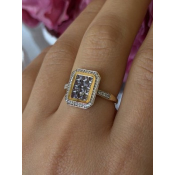 925 Sterling Silver Gold Plated Tanzanite & Beryl Ring Size 8