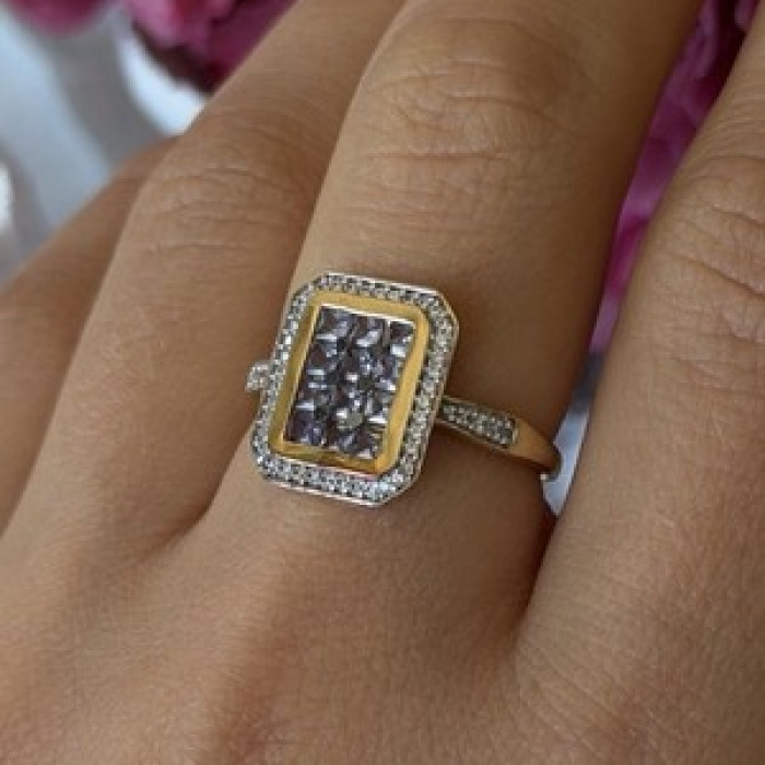 925 Sterling Silver Gold Plated Tanzanite & Beryl Ring Size 8