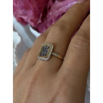925 Sterling Silver Gold Plated Tanzanite & Beryl Ring Size 8