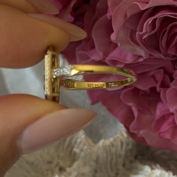 925 Sterling Silver Gold Plated Tanzanite & Beryl Ring Size 8