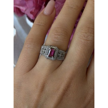 Beautiful 925 Sterling Silver Ruby Ring Size 6.5