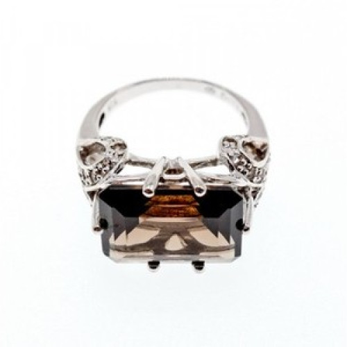 925 Sterling Silver Hessonite & Quartz Ring Size 5.5