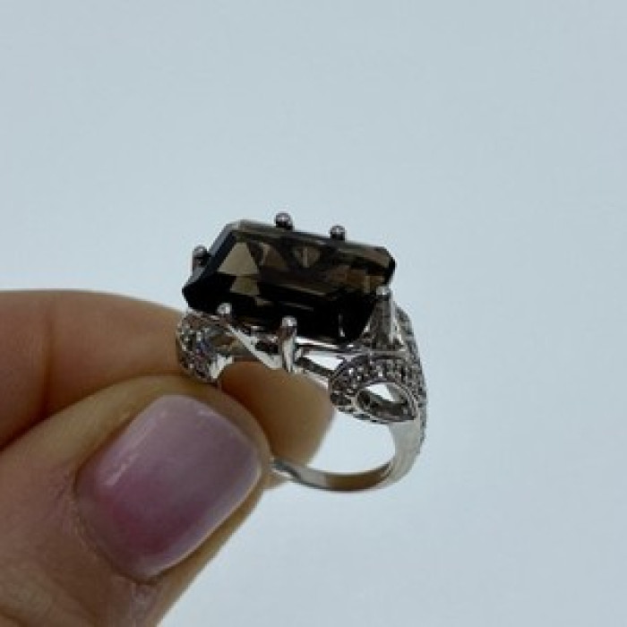 925 Sterling Silver Hessonite & Quartz Ring Size 5.5