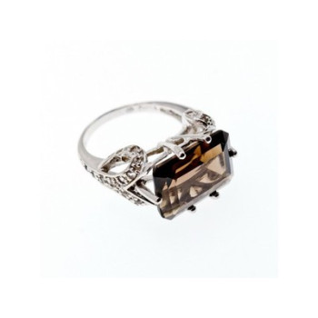 925 Sterling Silver Hessonite & Quartz Ring Size 5.5