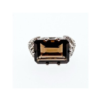 925 Sterling Silver Hessonite & Quartz Ring Size 5.5