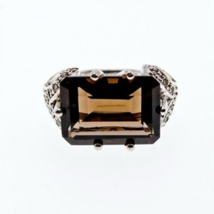 925 Sterling Silver Hessonite & Quartz Ring Size 5.5