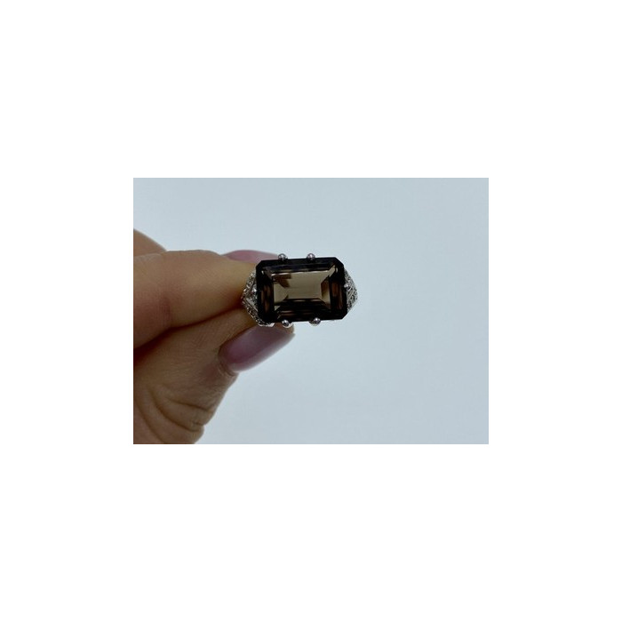 925 Sterling Silver Hessonite & Quartz Ring Size 5.5