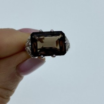 925 Sterling Silver Hessonite & Quartz Ring Size 5.5