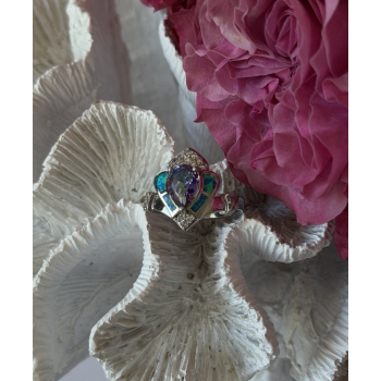 925 Sterling Silver Mystic Topaz Abalone Beryl Ring Size 9