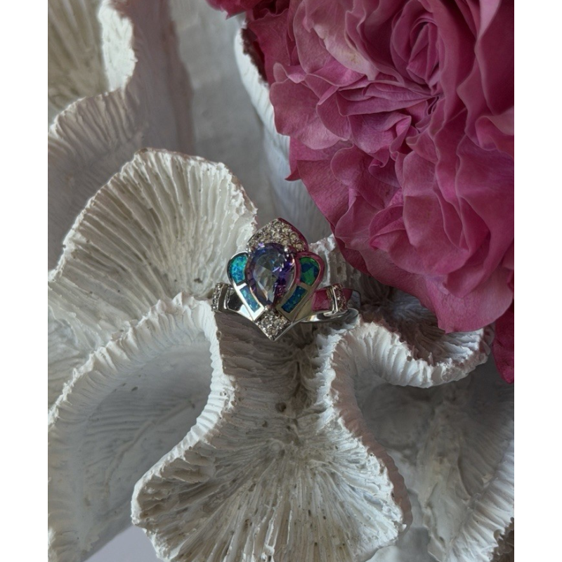 925 Sterling Silver Mystic Topaz Abalone Beryl Ring Size 9