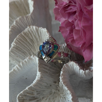 925 Sterling Silver Mystic Topaz Abalone Beryl Ring Size 9