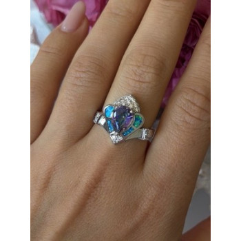 925 Sterling Silver Mystic Topaz Abalone Beryl Ring Size 9