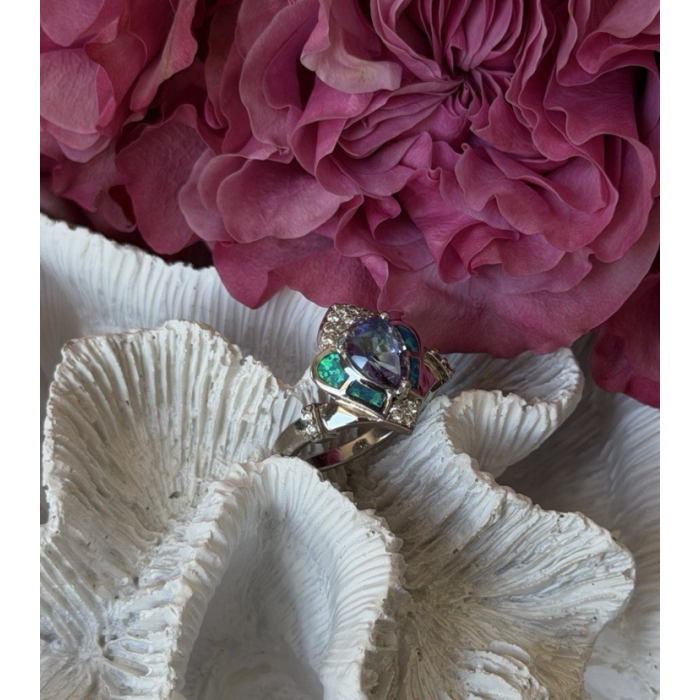 925 Sterling Silver Mystic Topaz Abalone Beryl Ring Size 9