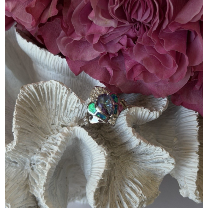 925 Sterling Silver Mystic Topaz Abalone Beryl Ring Size 9