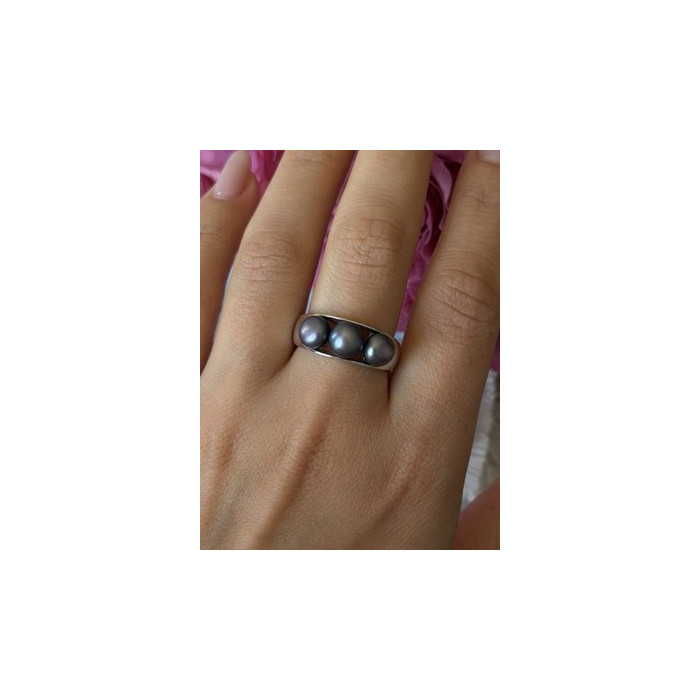 925 Sterling Silver Black Pearl Ring Size 9
