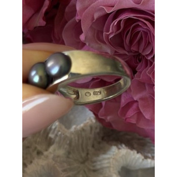 925 Sterling Silver Black Pearl Ring Size 9