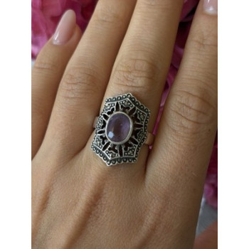 Vintage 925 Sterling Silver Amethyst & Marcasite Ring Size 8