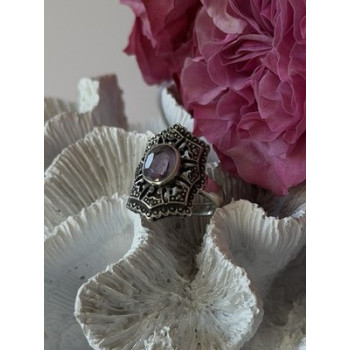 Vintage 925 Sterling Silver Amethyst & Marcasite Ring Size 8