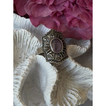 Vintage 925 Sterling Silver Amethyst & Marcasite Ring Size 8