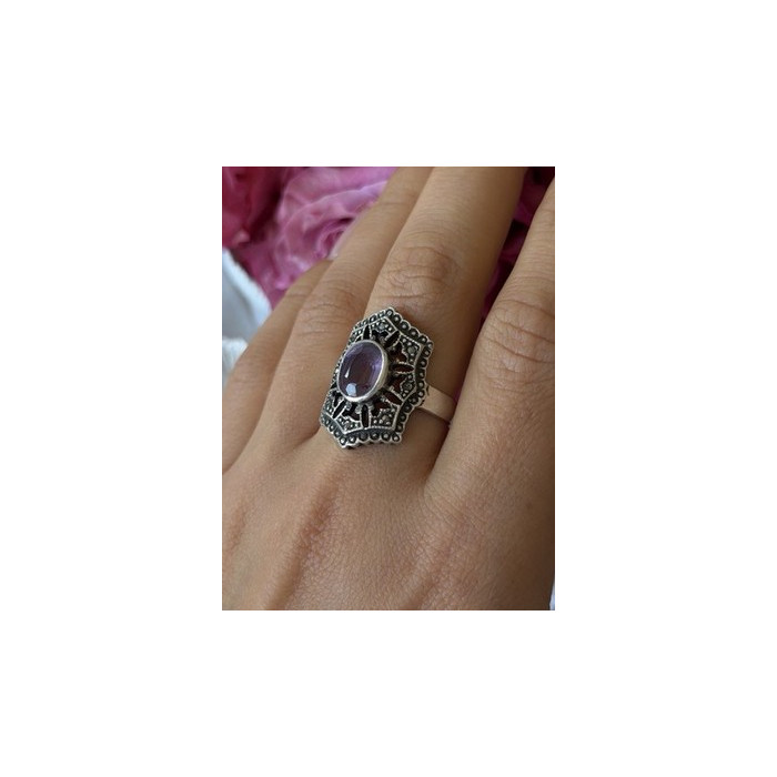 Vintage 925 Sterling Silver Amethyst & Marcasite Ring Size 8