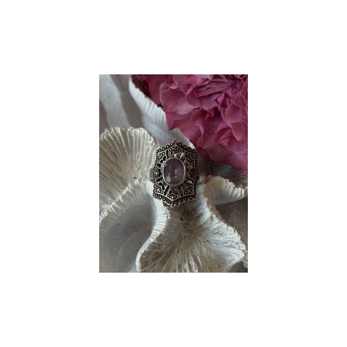 Vintage 925 Sterling Silver Amethyst & Marcasite Ring Size 8