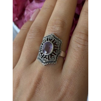 Vintage 925 Sterling Silver Amethyst & Marcasite Ring Size 8