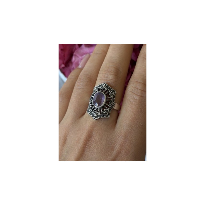 Vintage 925 Sterling Silver Amethyst & Marcasite Ring Size 8