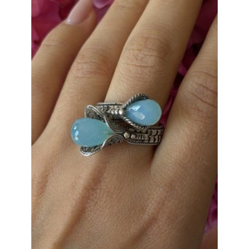 925 Sterling Silver Blue Chalcedony Ring Size 11 Sizable
