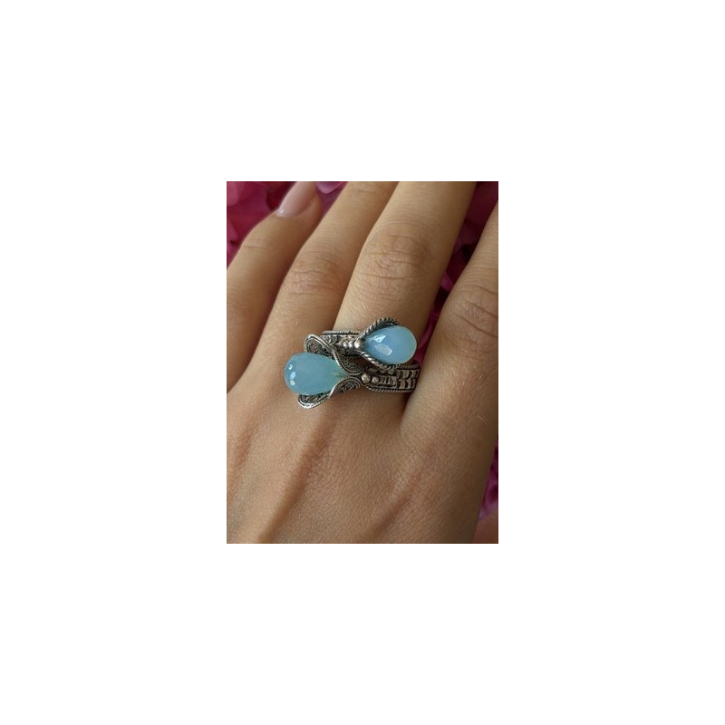 925 Sterling Silver Blue Chalcedony Ring Size 11 Sizable
