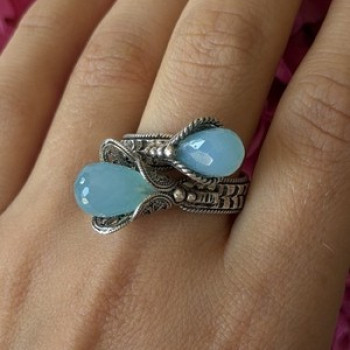 925 Sterling Silver Blue Chalcedony Ring Size 11 Sizable