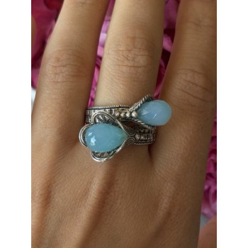 925 Sterling Silver Blue Chalcedony Ring Size 11 Sizable