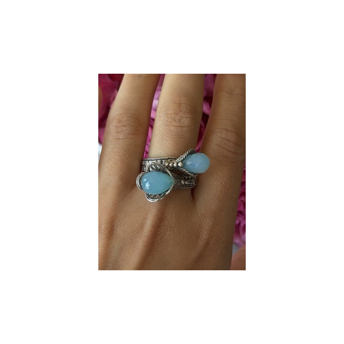 925 Sterling Silver Blue Chalcedony Ring Size 11 Sizable