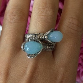 925 Sterling Silver Blue Chalcedony Ring Size 11 Sizable