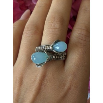 925 Sterling Silver Blue Chalcedony Ring Size 11 Sizable