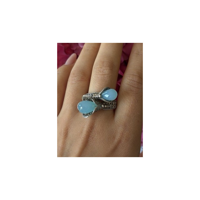 925 Sterling Silver Blue Chalcedony Ring Size 11 Sizable