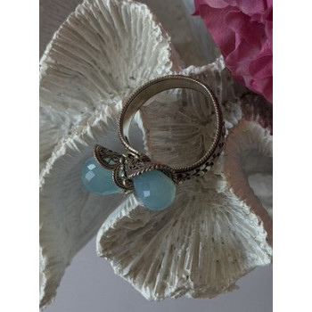 925 Sterling Silver Blue Chalcedony Ring Size 11 Sizable