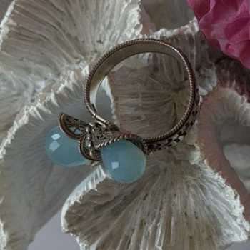 925 Sterling Silver Blue Chalcedony Ring Size 11 Sizable