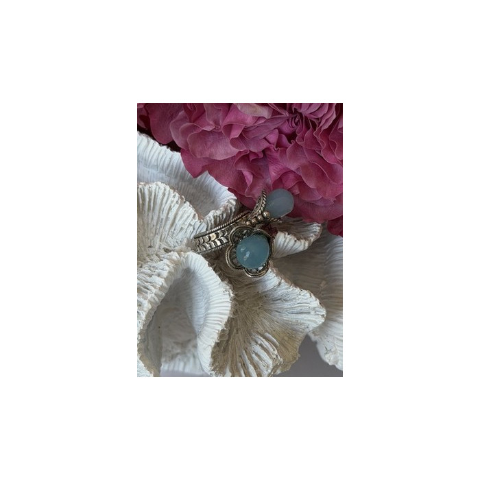 925 Sterling Silver Blue Chalcedony Ring Size 11 Sizable