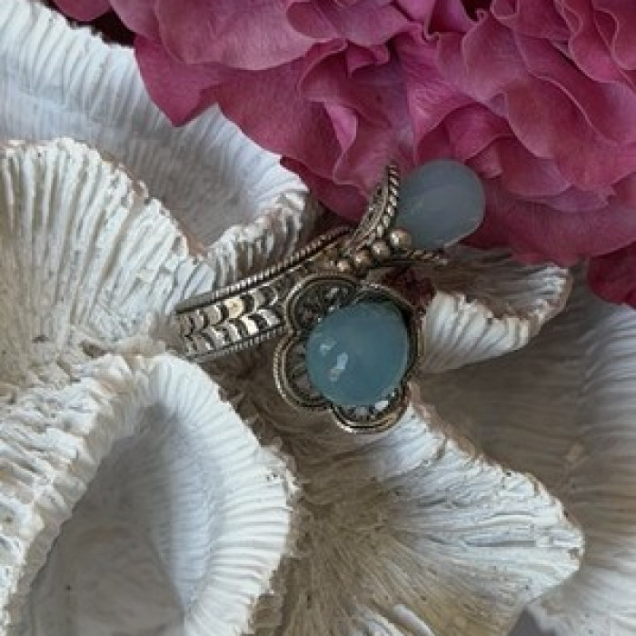 925 Sterling Silver Blue Chalcedony Ring Size 11 Sizable