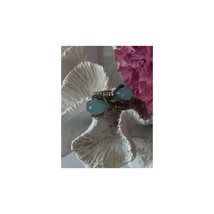 925 Sterling Silver Blue Chalcedony Ring Size 11 Sizable