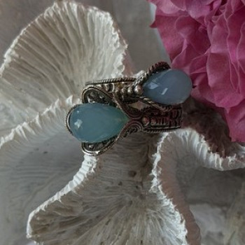 925 Sterling Silver Blue Chalcedony Ring Size 11 Sizable