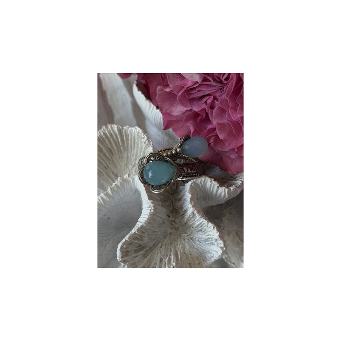 925 Sterling Silver Blue Chalcedony Ring Size 11 Sizable