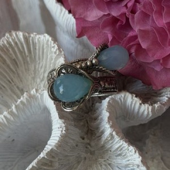 925 Sterling Silver Blue Chalcedony Ring Size 11 Sizable