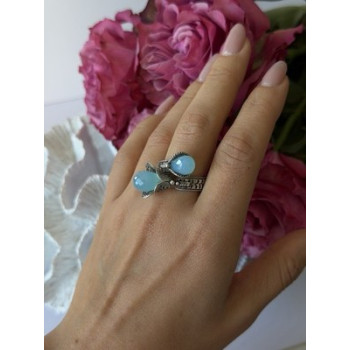 925 Sterling Silver Blue Chalcedony Ring Size 11 Sizable