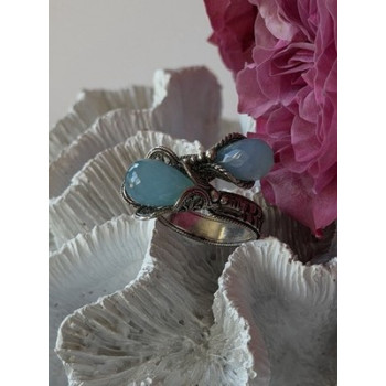 925 Sterling Silver Blue Chalcedony Ring Size 11 Sizable