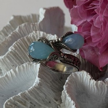 925 Sterling Silver Blue Chalcedony Ring Size 11 Sizable
