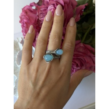 925 Sterling Silver Blue Chalcedony Ring Size 11 Sizable