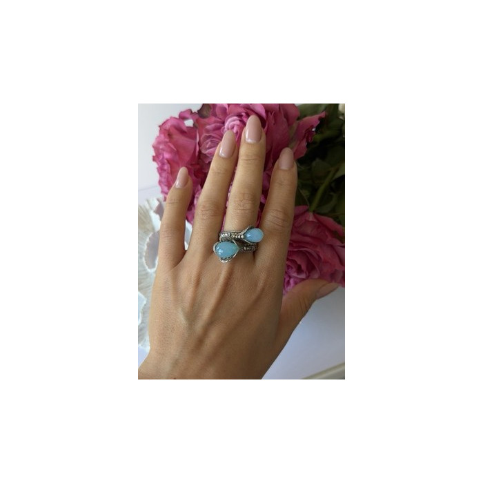 925 Sterling Silver Blue Chalcedony Ring Size 11 Sizable