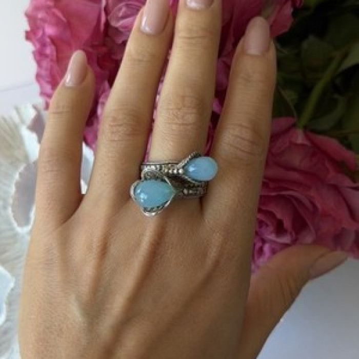 925 Sterling Silver Blue Chalcedony Ring Size 11 Sizable