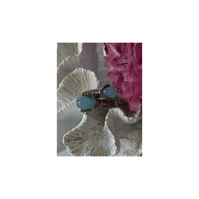 925 Sterling Silver Blue Chalcedony Ring Size 11 Sizable